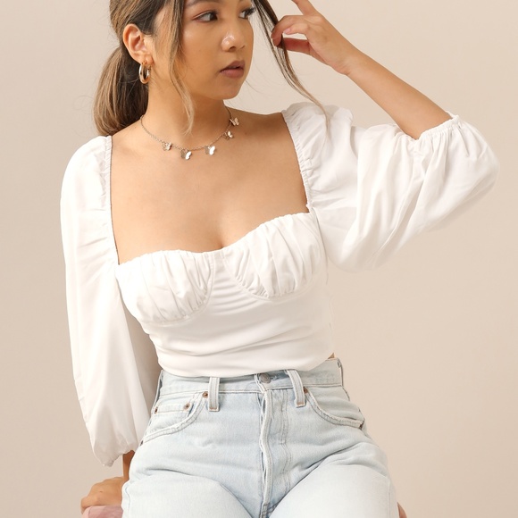 Peasant long sleeve white off the shoulder blouse - Picture 3 of 5